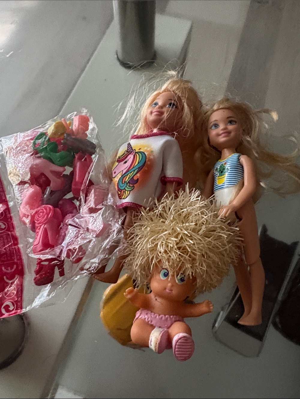 Vintage Oddzon Koosh Ball Babies and Barbie clothes lot mix